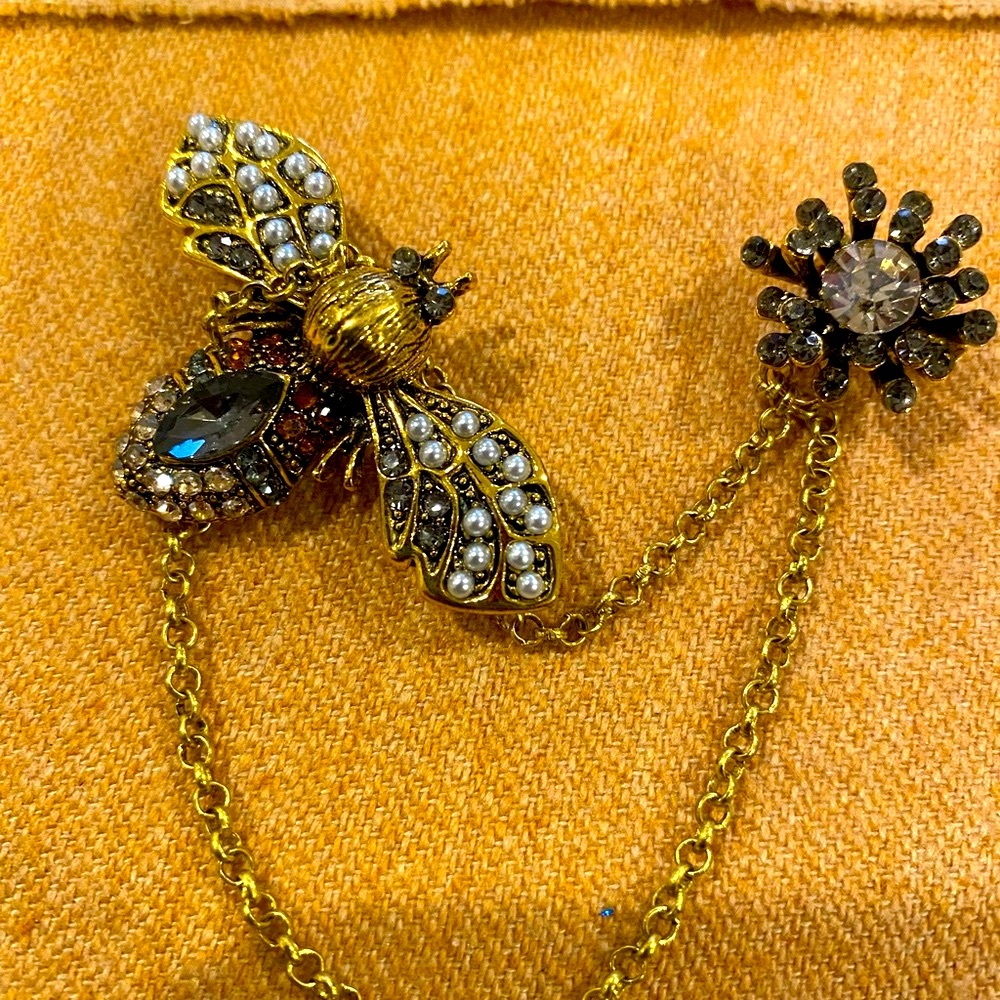 Gold and Silver Bee Chain Brooch